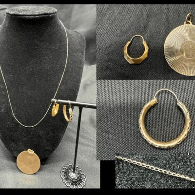 Yellow Gold 10K Chain | 12K Earrings & 1/20 12K GF Pendant | Mixed Jewelry Lot