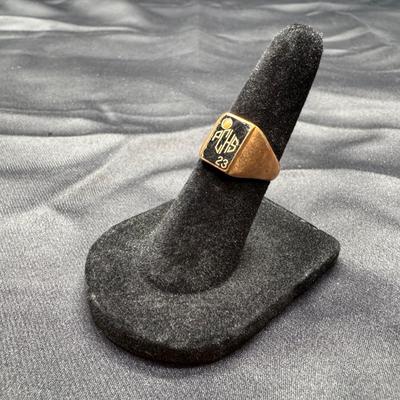 Yellow Gold 10k PCSH Class Ring with Black Enamel & Stone Accent | 4.22g Total Weight | Size 4
