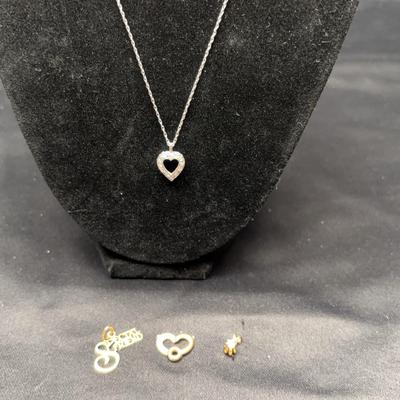 Yellow Gold 14k Heart Necklace, Charms & Diamond Like Pendant | Total Weight 4.10g
