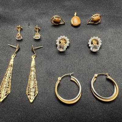 14K Yellow Gold | 5 Pairs of Earrings | Total Weight 7.26g