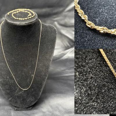 Rose Gold 10k Small Box Chain Necklace & Yellow Gold 10k Chain | 2.02g Total Weight 