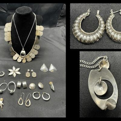 Silver-Tone Jewelry Lot | Statement Necklaces, Earrings & Brooch