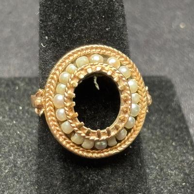 14K Gold Ring | Seed Pearl Halo Mounting | Total Weight 5.01g | Missing Center Stone
