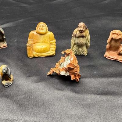 Natural Quartz Stone With Copper | Buddhist Stone Figures And Carved Monkey Figures 