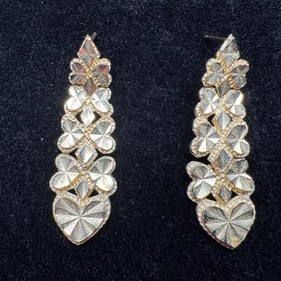 Yellow Gold 14k Beverly Hills Dangle Earrings | Geometric Heart & Clover Design | 4.74g Total Weight