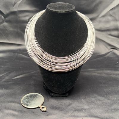 Sterling Silver Collar Necklace (.925) & Ornate Hand Mirror Stamped 925 | 76g Total Weight