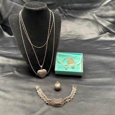 Sterling Silver | Tiffany & Co. Key Ring, Bracelet, Heart Locket & Necklaces | 89g Total Weight