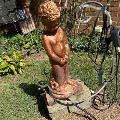 Concrete Little Boy Statue With Interesting Water Feature 