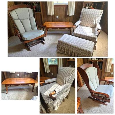 Vintage Furniture; Baumritter Coffee Table, 2 Chairs, Footstool 