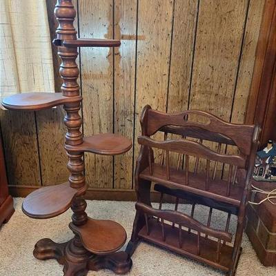Vintage Wooden Plant Stand & Magazine Rack