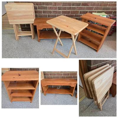 Wooden Bench, TV Trays, Shelf