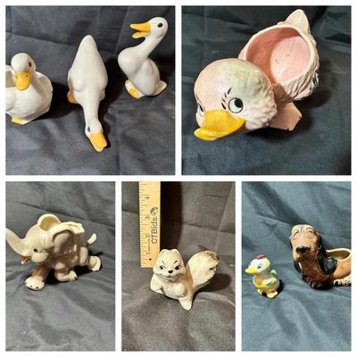 Lot Of Ceramic Animal Planters And Figurines  9 Total
