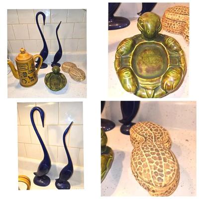 Vintage Ceramic Decor; Turtle, Birds, Peanut