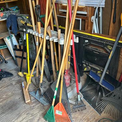 Group Of Lawn Garden And Landscaping Tools W/ Suncast Stand
