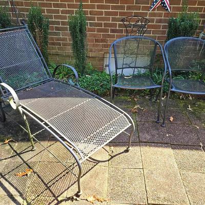Vintage Wrought Metal Lounge Chair & 2 Arm Chairs