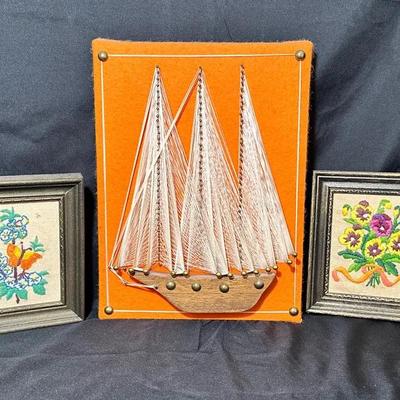 70’s Vintage String And Krewl Embroidery Framed Art 