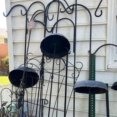 Large Group Of Iron Shepherds Hooks, Trellises And Lawn Art
