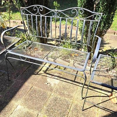 Vintage Wrought Metal Garden Bench & Side Tables