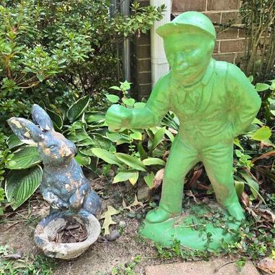 Vintage Cement Lawn Jockey & Rabbit