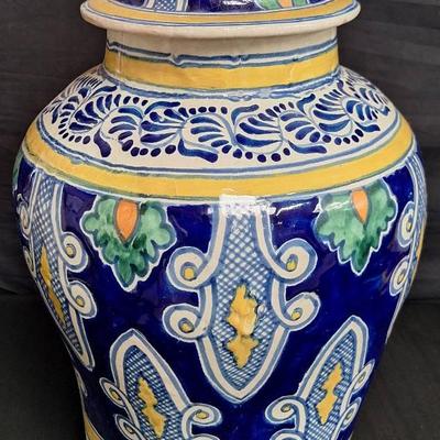 Vintage Mexican Talavera Pottery Lidded Ginger Jar