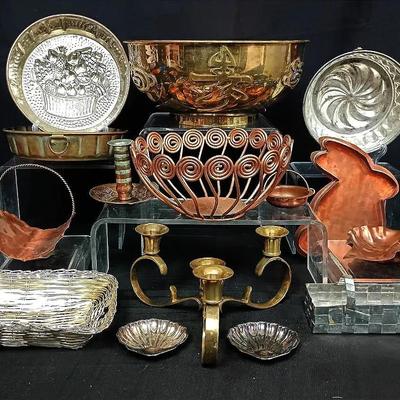 Vintage Metalware Collection – Brass, Copper & Pewter Bowls, Candelabras & Trays, & More