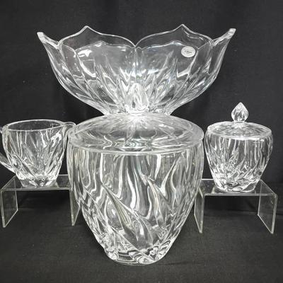 Gorham Full Lead Crystal Collection – Covered Jar, Lotus Bowl, Sugar & Creamer Set (West Germany)
