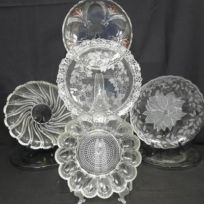 Vintage Glass Serving Platters & Trays – Assorted Pressed & Etched Designs