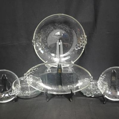 Vintage Mid-Century Modern Bubble Motif Clear Glass Serving Bowls & Platters