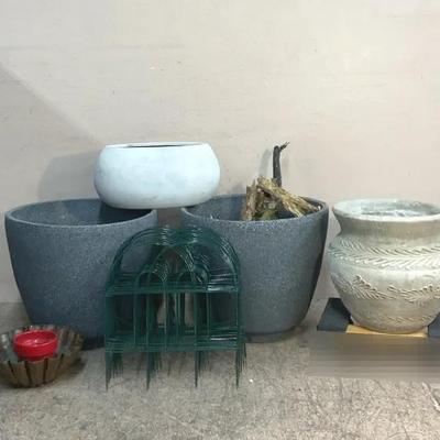 Large Gray Resin Planters, Concrete Planter, & More