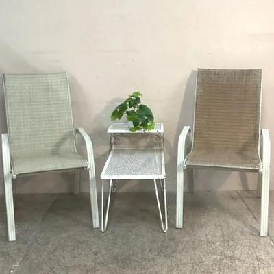 Sling Patio Chairs W/ Metal Mesh Side Table 