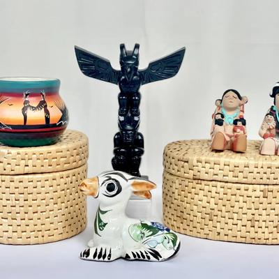 Collection Of Handcrafted Native American-Inspired Art Figures 
