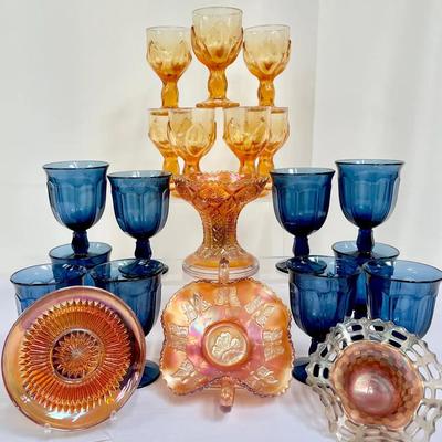 Carnival Glass, Noritake Goblets, And Franciscan Cabaret Goblets