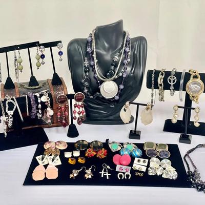 Large Collection Of Vintage Costume Earrings, Necklaces And Bracelets 
