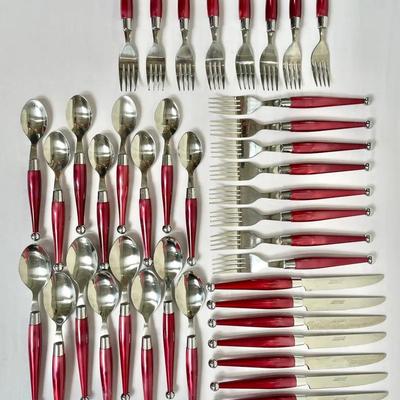 (40 pc) Flatware Set By Cambridge Stainless Steel With “Carnival” Handle