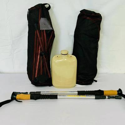 (2) NEW Cascade Mountain Tech Chairs / Antique Ceramic Hot Water Bottle / Protrekker Hiking Poles