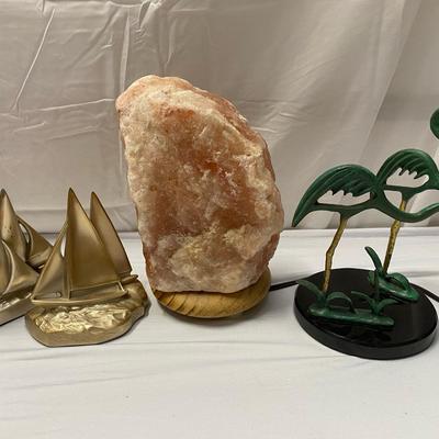 Bookends, Salt Lamp, Bronze Flamingoes
