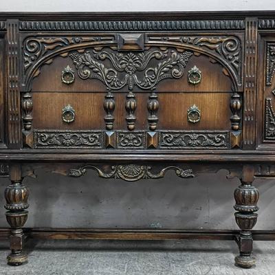 Antique Kroehler Carved Wood Sideboard Cabinet
