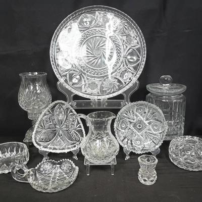 Collection of Cut Glass and Crystal Tableware – Pitcher, Bowls, Plates, and More