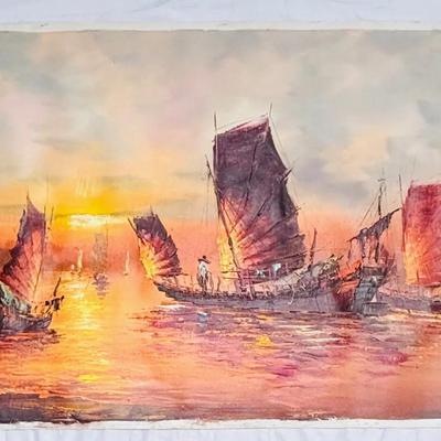  "Seascape with Chinese Junks at Sunset" by Wai