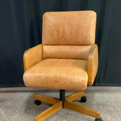 Tan Leather Oak Office Chair 