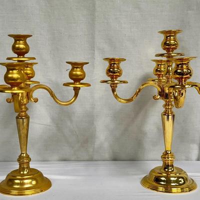 Vintage Five-Arm 14” Brass Candelabras 