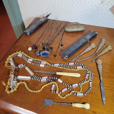 Sale Photo Thumbnail #7: Victorian hairpins/manicure/straight razor group. $15