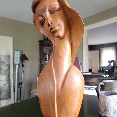 Sale Photo Thumbnail #76: MCM carved Eoman's bust. 16" high. $21