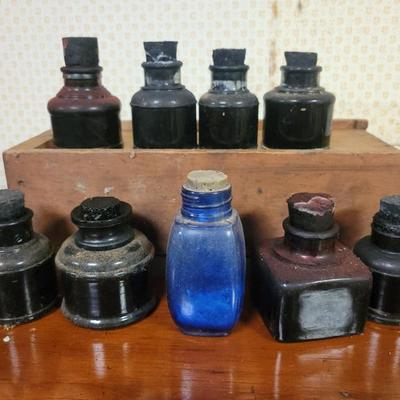 Sale Photo Thumbnail #6: Antique Ink bottles w/box. $12