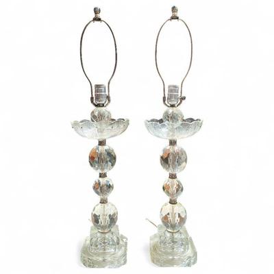 Sale Photo Thumbnail #26: Hollywood Regency Geometric Glass Table Lamps