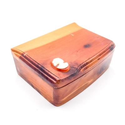 Sale Photo Thumbnail #150: Vintage Cedar Wood Jewelry Box w/ Cameo
