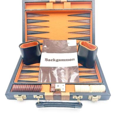 Sale Photo Thumbnail #189: Vintage Backgammon Travel Set in Leatherette Case