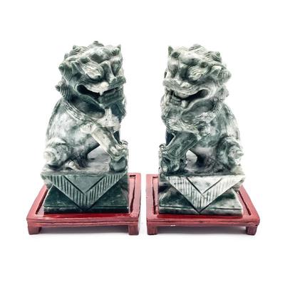 Sale Photo Thumbnail #127: Pair of Chinese Export Carved Jade Hardstone Foo Dogs