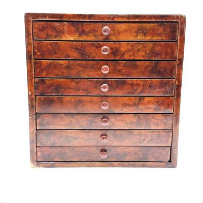 Sale Photo Thumbnail #232: Burr Walnut Tabletop Collector’s Chest