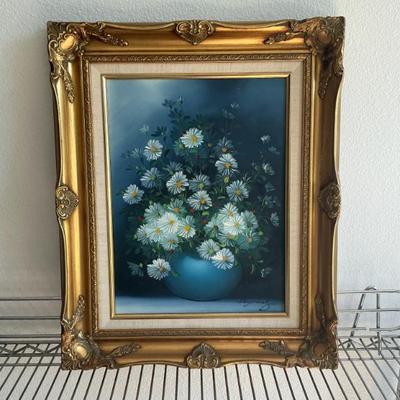 Sale Photo Thumbnail #100: Original Framed Floral Still Life Oil Painting on Canvas